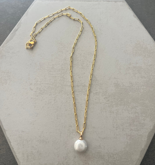 Classic Freshwater Pearl on Dainty 14k gold filled Paperclip Chain