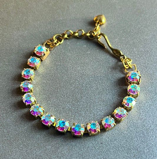 Gorgeous Preciosa “Aurora Borealis” Czech Crystal Rhinestone Chain Bracelet
