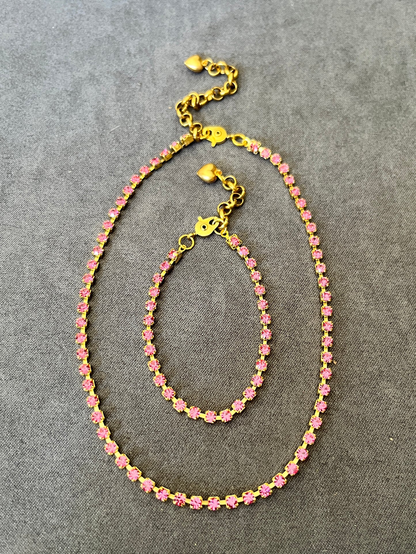 Bright Pink  ~ Preciosa Czech Tiny Crystal Tennis Necklace {Classic Choker Style}