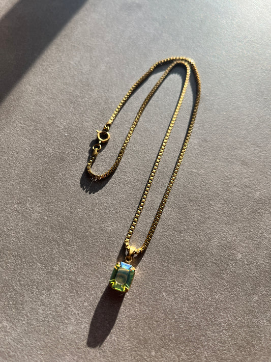 Vintage Swarovski “Green Peridot Iridescent” Crystal Pendant Necklace