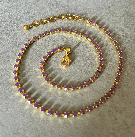 Dreamy Preciosa Purple Moon Opal Tiny Crystal Choker Necklace