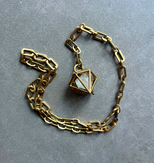 Caged Herkimer Diamond + Raw Labradorite Caged Necklace