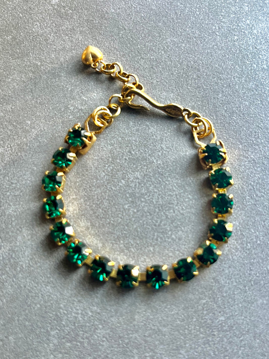 Gorgeous Swarovski Deep Green Crystal Rhinestone Chain Bracelet