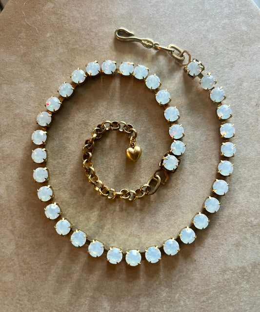Dreamy Preciosa White “Moon Opal” Czech Crystal Choker Necklace