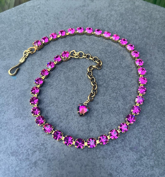 Hot Pink Preciosa Czech Crystal Choker Necklace