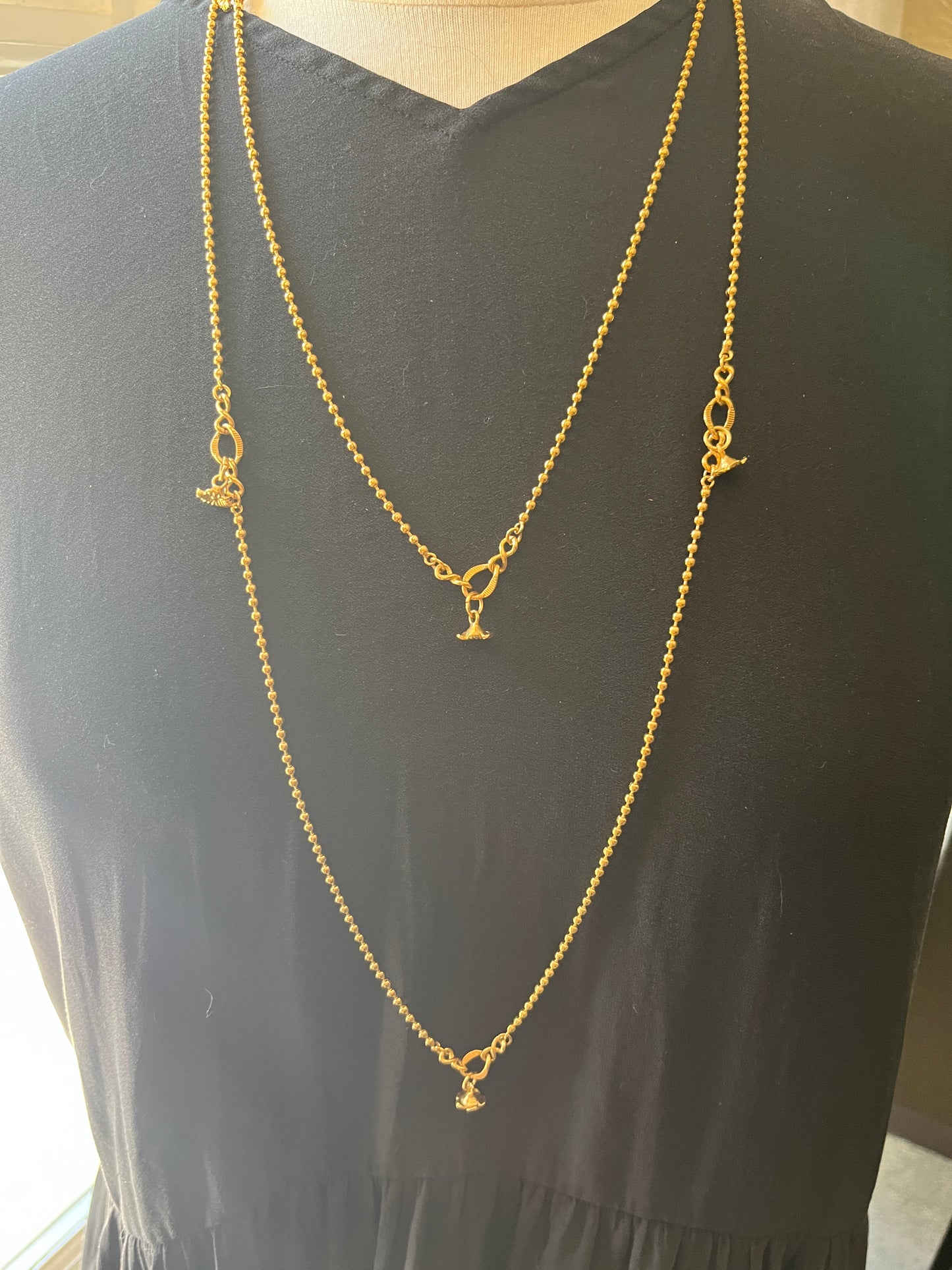 Bright Gold Wrap Necklace with Flower Charms