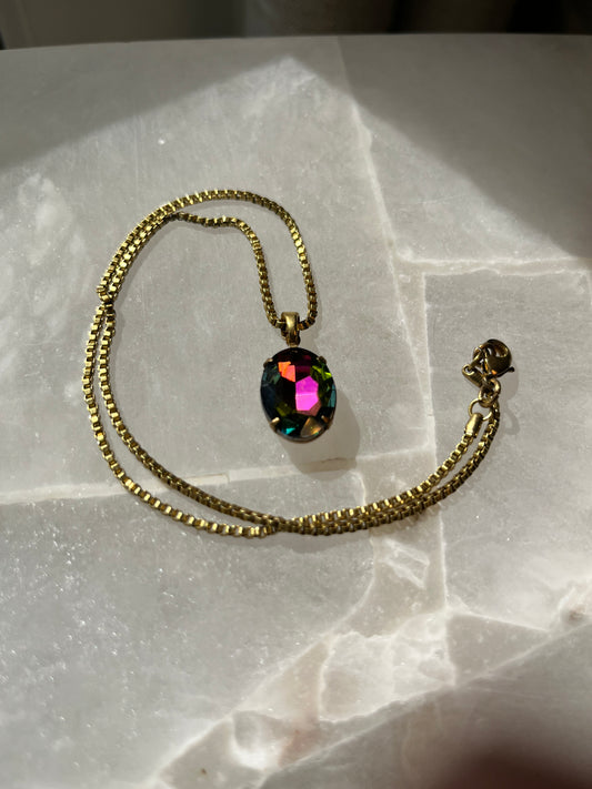 Vintage Vitrail Rainbow Crystal Pendant Necklace