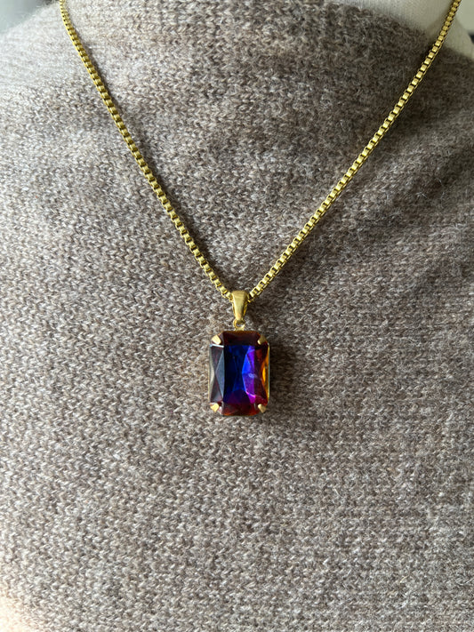 Vintage Volcano Vitrail Crystal Pendant Necklace